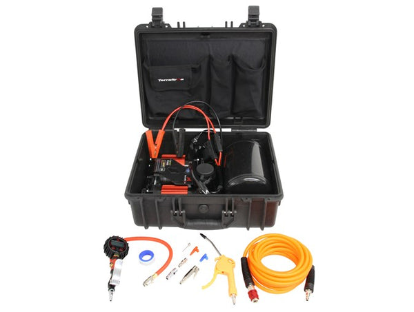 Terrafirma Portable Twin 12V Compressor, Tank, Gauge & Hose in a Case